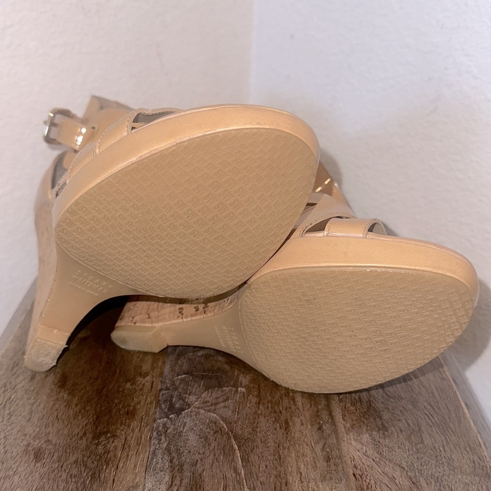 STUART WEITZMAN HILDA Sandal Metallic Cork Wedge Adobe Aniline Patent Size 9M - Picture 13 of 17
